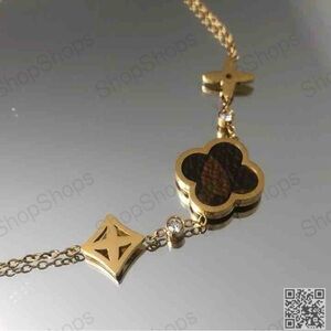 Elegant Gold and Brown Pendant Necklace LV repurposed stainless steel